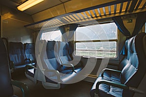 Interior of an Italian railway carriage. No people.