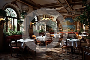 Interior italian restaurant. Generate Ai