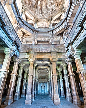 Interior of Jami Masjid, a major tourist attraction at Champaner-Pavagadh Archaeological Park - Gujarat, India