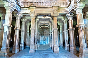 Interior of Jami Masjid, a major tourist attraction at Champaner-Pavagadh Archaeological Park - Gujarat, India