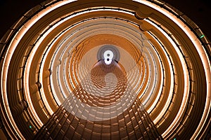 Interior of Jin Mao Tower looking up from the lobby of the Grand Hyatt Hotel, Shanghai, China