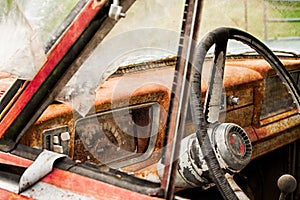 Interior of a Junked Jeep Pickup Truck