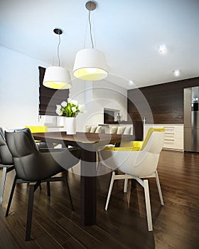 Interior of kitchen with modern furniture