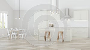 The interior of the kitchen in a private house. Bright kitchen with island.