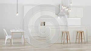 The interior of the kitchen in a private house. Bright kitchen with island.