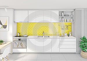 Interior of a kitchen seen from the front. Luminous image