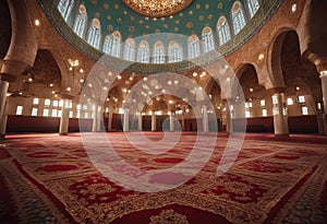 Interior of Kocatepe Mosque in Ankara. Islamic or ramadan background photo. Ankara Turkey - 5.17.2022