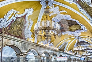 Interior of Komsomolskaya subway station in Moscow, Russia