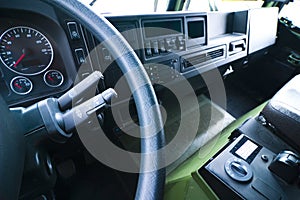 Interior of large truck cab