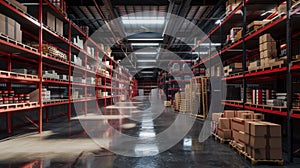 The interior of a large warehouse. AI generated
