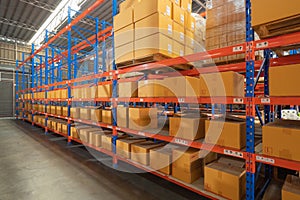 Interior of large warehouse retail store industry. Rack of furniture and home accessories stock storage. Interior of cargo in