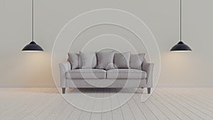 Interior, leather sofa in white room. 3d rendering in Blender 3d