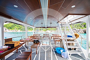 Interior of a living cabin on a liveaboard dive boats