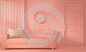 Interior Living coral room inetrior with Sofa and decoration color living coral style.3D rendering