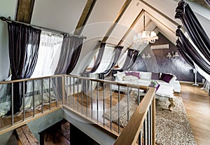 Interior of living room in the attic