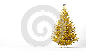 Interior of living room with decorated golden christmas or new year tree 3d rendering