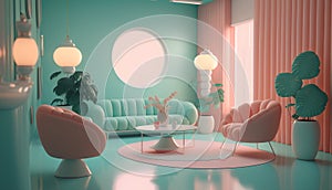 interior of the living room with a green sofa, 3d render