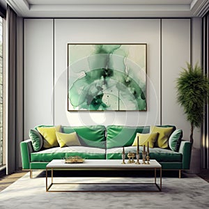 Interior of living room with green sofa 3d rendering
