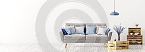 Interior of living room with sofa panorama 3d rendering