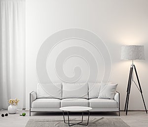 Interior of living room with white walls, 3D Rendering