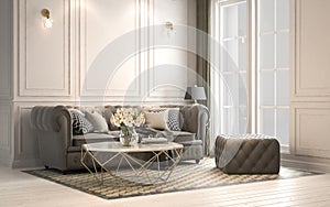 Interior living studio, modern classic style, 3D rendering, 3D i