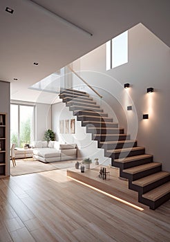 Interior of loft living room with wooden stairs 1695525518552 2