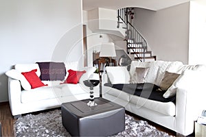 Interior of a lounge, modern white sofa