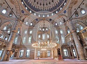 Interior low angle shot of Eyup Sultan Mosque, Istanbul, Turkey photo