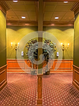 The interior of a luxurious hotel hallway