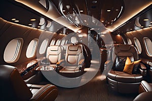 interior of a luxurious plane with leather seats and windows