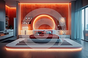 Interior luxury, apartment design, floor, pillow, wall decor, bedroom