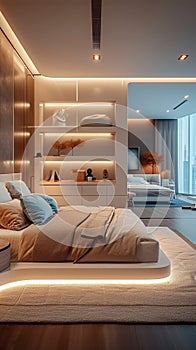 Interior luxury, apartment design, floor, pillow, wall decor, bedroom