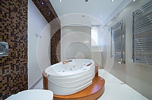 Interior of a luxury bathroom with jacuzzi tub
