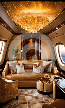 Interior of a luxury business jet airplane. Luxury travel. ai generative