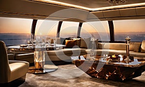 Interior of a luxury business jet airplane. Luxury travel. ai generative