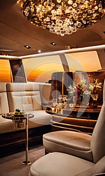 Interior of a luxury business jet airplane. Luxury travel. ai generative