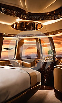 Interior of a luxury business jet airplane. Luxury travel. ai generative