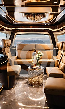 Interior of a luxury business jet airplane. Luxury travel. ai generative