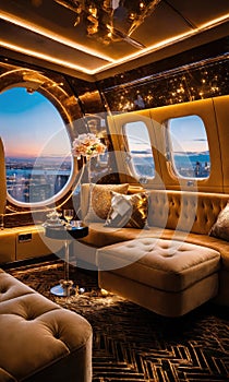 Interior of a luxury business jet airplane. Luxury travel. ai generative