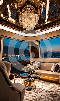 Interior of a luxury business jet airplane. Luxury travel. ai generative