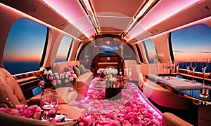 Interior of a luxury business jet airplane. Luxury travel. ai generative