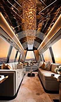 Interior of a luxury business jet airplane. Luxury travel. ai generative