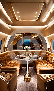 Interior of a luxury business jet airplane. Luxury travel. ai generative