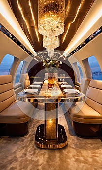 Interior of a luxury business jet airplane. Luxury travel. ai generative