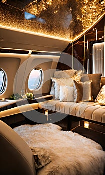 Interior of a luxury business jet airplane. Luxury travel. ai generative