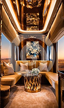 Interior of a luxury business jet airplane. Luxury travel. ai generative