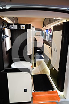 Interior of luxury campervan modern coach with luxury equipment