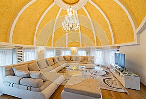 Interior of a luxury dome apartment villa, living room, domed ce photo