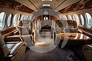 Interior from a luxury private jet. Generative AI