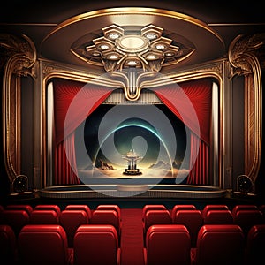 Interior of a Luxury Retro Cinema Classic Futuristic Vintage Movie Theater Illustration